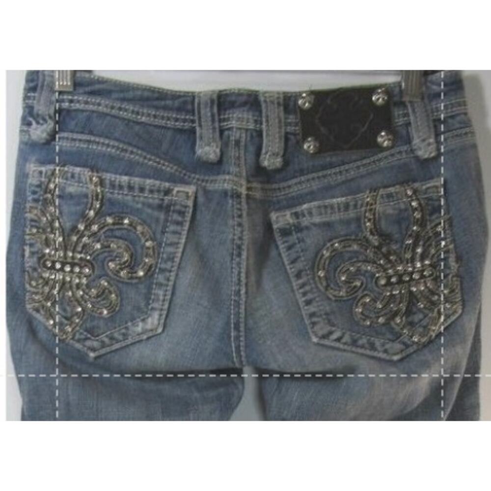MISS ME Jeans Womens Size 26 Fleur De Lis Rhinestone Design On Pockets
